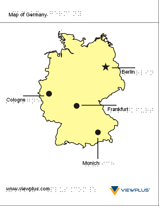 Map of Germany tactile graphic with braille labels