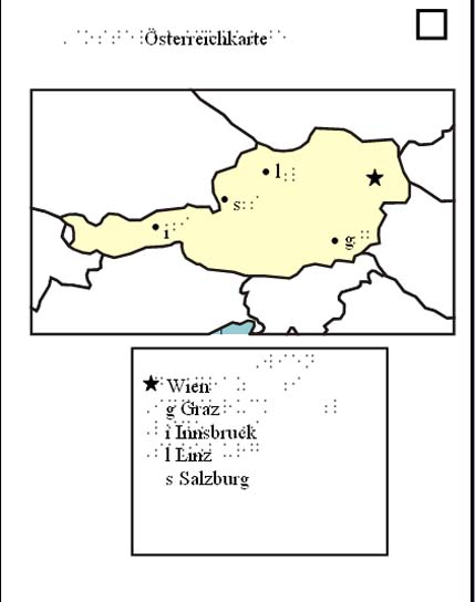Map of Oesterreich tactile graphic with braille labels